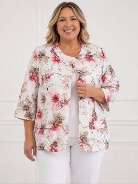 Floral 100% Cotton Spring/Summer Jacket By Allison Daley. Like New. Size 2XL